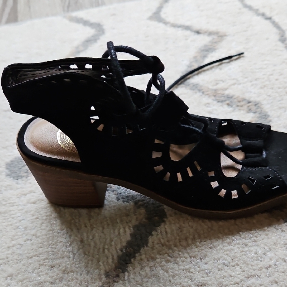 New SO Black Sandals with Laser-Cut Design and Lace-Up Closure